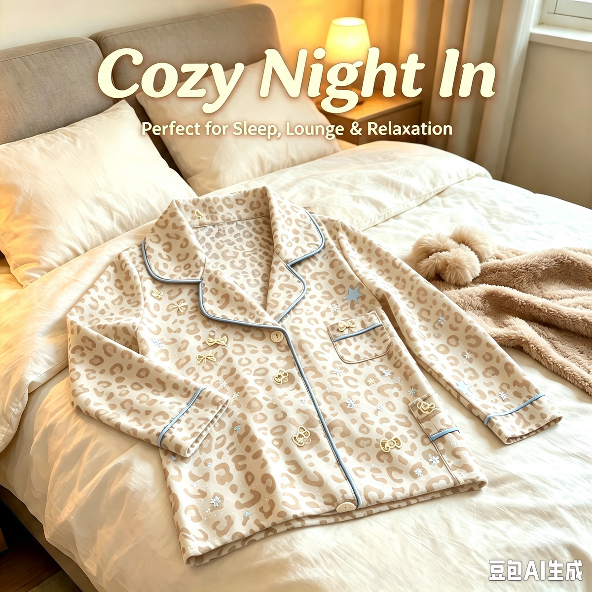 Leopard Print Button Down Pajama Set, Soft Breathable Loungewear with Contrast Piping for Sleep & Daily Relax