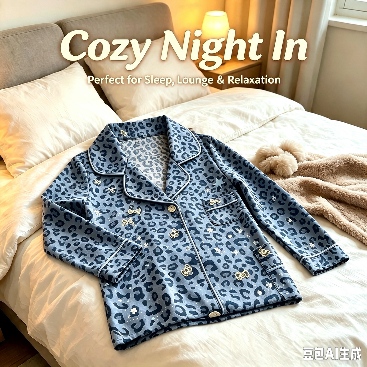 Leopard Print Button Down Pajama Set, Soft Breathable Loungewear with Contrast Piping for Sleep & Daily Relax
