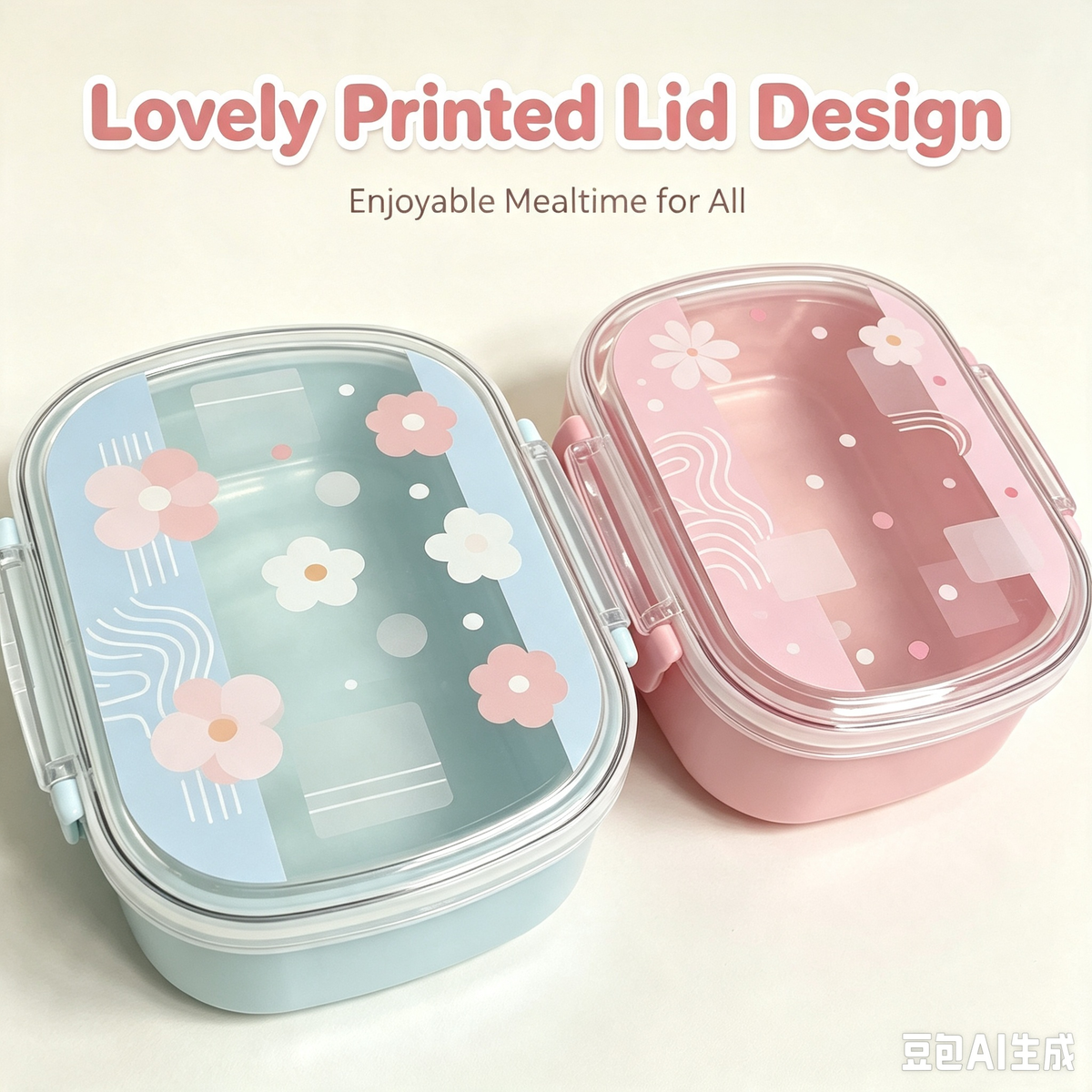 Cute Floral Large Capacity Lunch Box, Sealed Leakproof Single Compartment Food Container for School Picnic Office