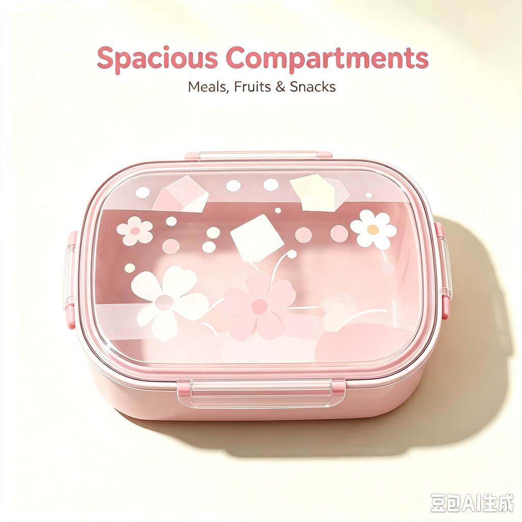 Cute Floral Large Capacity Lunch Box, Sealed Leakproof Single Compartment Food Container for School Picnic Office