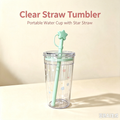 Clear Plastic Straw Tumbler with Star Straw Cap, Portable Leakproof Water Cup for School Travel
