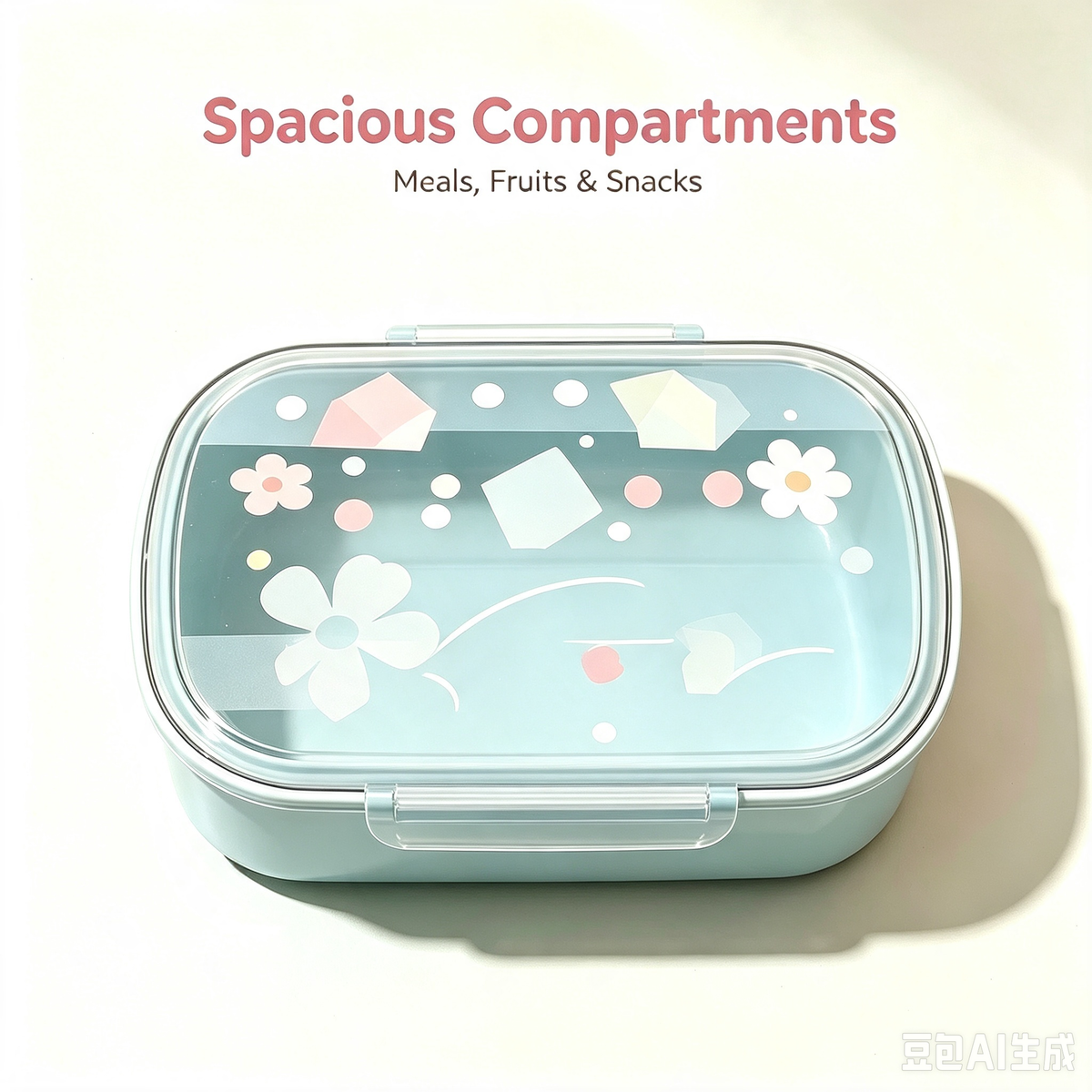 Cute Floral Large Capacity Lunch Box, Sealed Leakproof Single Compartment Food Container for School Picnic Office