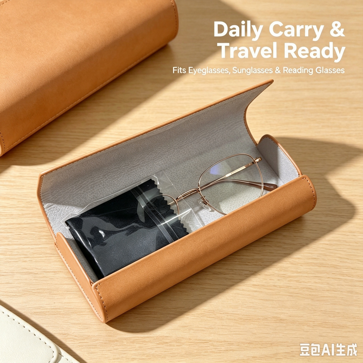 PU Leather Eyeglasses Case, Hard Shell Protective Glasses Box with Cleaning Cloth for Daily & Travel Use