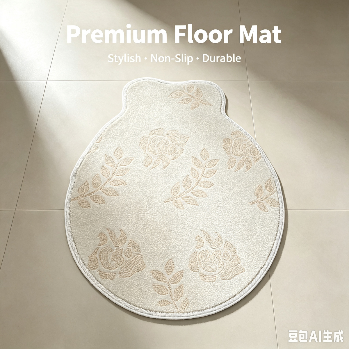 Vintage Rose Pattern Bear Shape Entryway Mat, Durable Washable Non Slip Bathroom Floor Rug