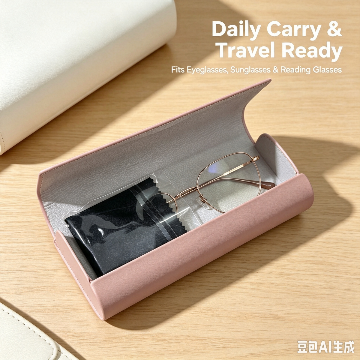 PU Leather Eyeglasses Case, Hard Shell Protective Glasses Box with Cleaning Cloth for Daily & Travel Use