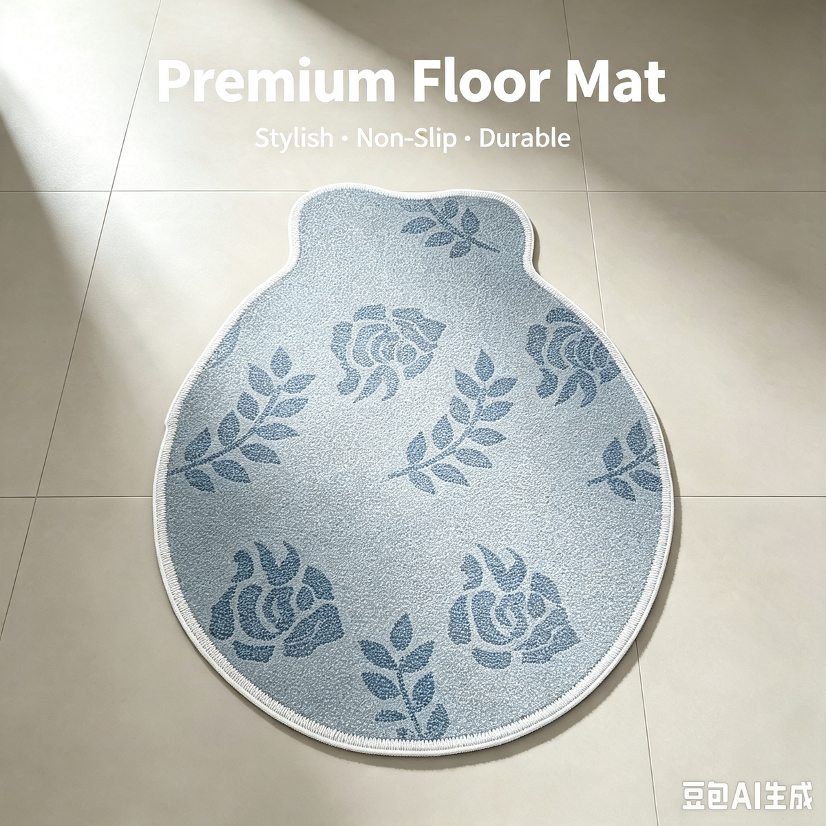 Vintage Rose Pattern Bear Shape Entryway Mat, Durable Washable Non Slip Bathroom Floor Rug