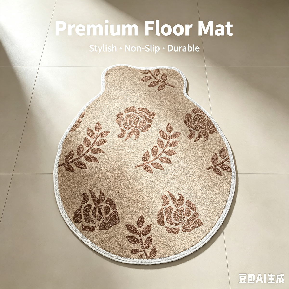 Vintage Rose Pattern Bear Shape Entryway Mat, Durable Washable Non Slip Bathroom Floor Rug