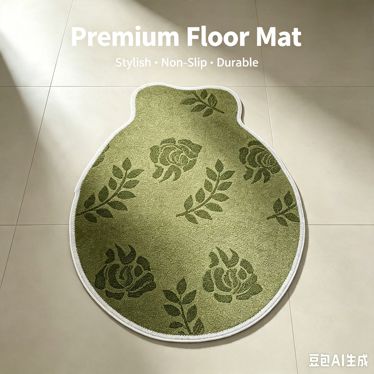 Vintage Rose Pattern Bear Shape Entryway Mat, Durable Washable Non Slip Bathroom Floor Rug