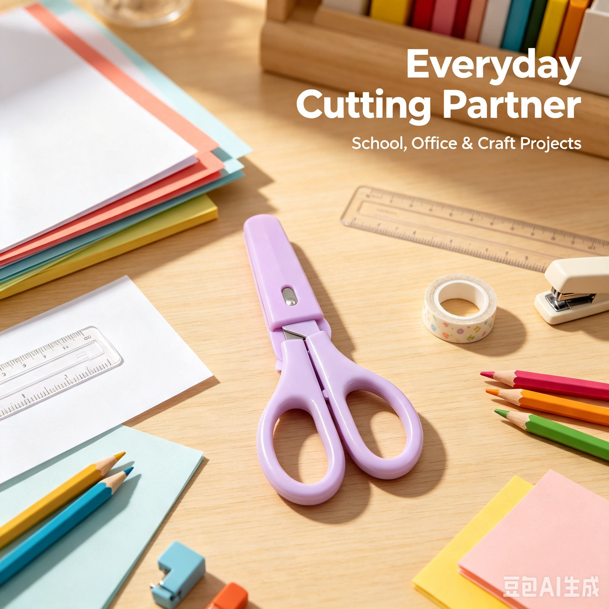 Purple Scissors with Blade Cover, Portable Safety Cutting Tool for School, Office, Craft Projects and Daily Use