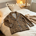 Leopard Print Pajama Set, Soft Button-Down Loungewear with Blue Piping for Comfortable Sleep and Relaxation Product Description