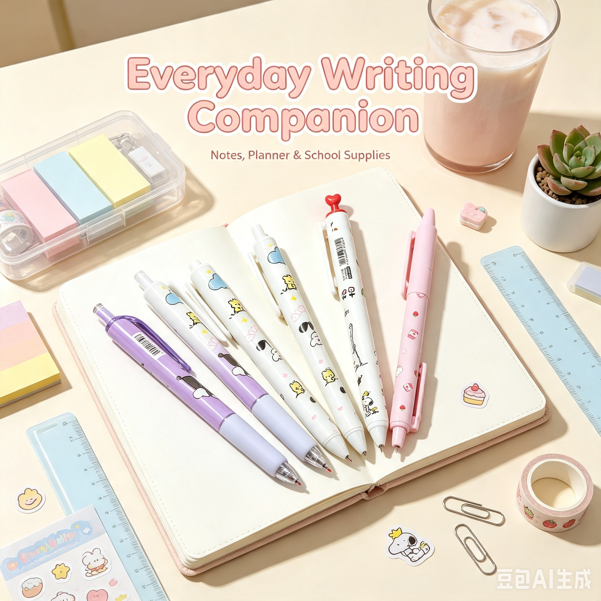 Cute Gel Pen Set, Retractable Smooth Writing Pens with Cartoon Print Barrels for School, Office and Planner Notes