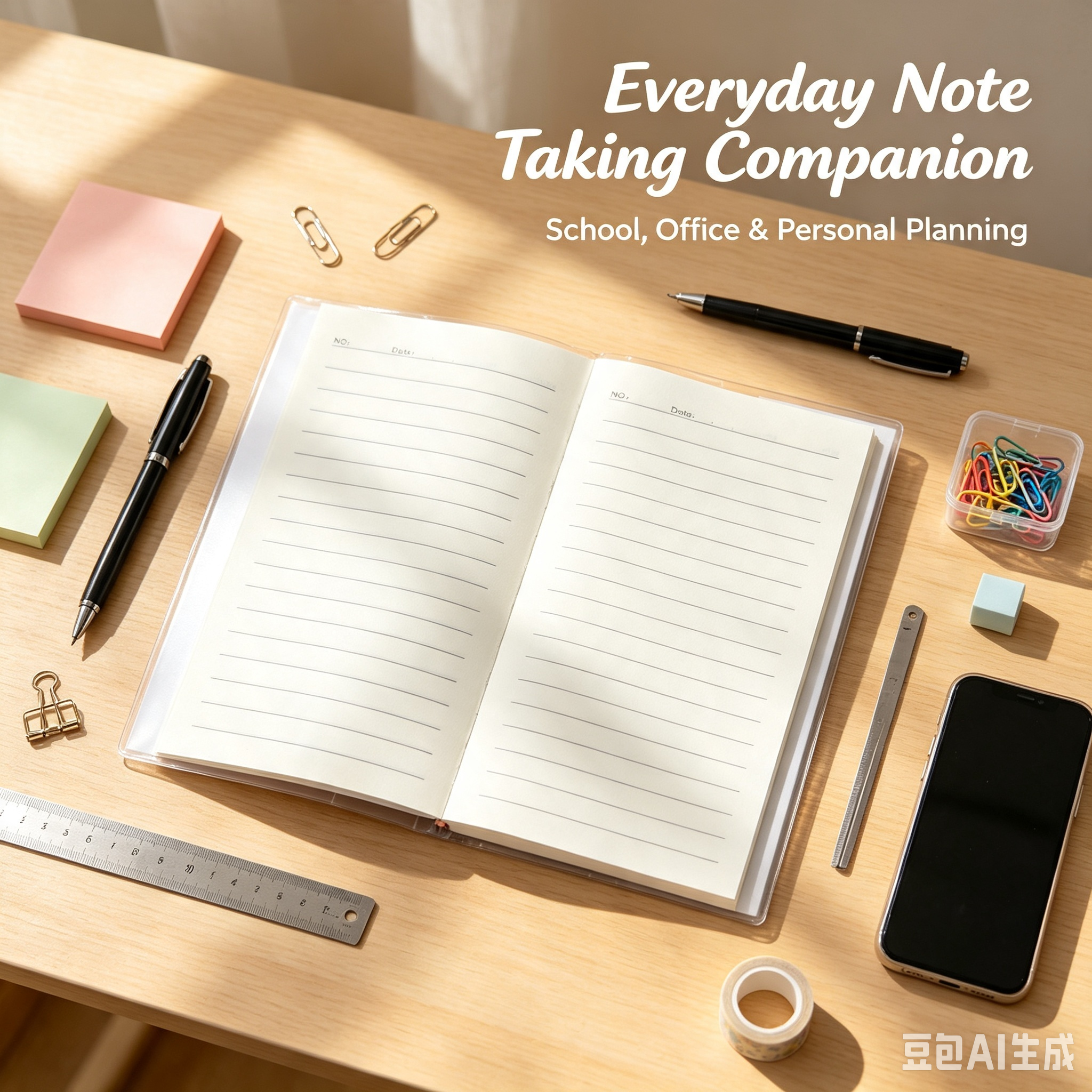Clear Cover Lined Notebook, Hardcover Journal Notebook with Date and Numbered Columns for School, Office and Personal Planning