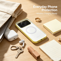 Magnetic Phone Case, White Protective Cover with Yellow Shockproof Bumper, Compatible with Wireless Charging