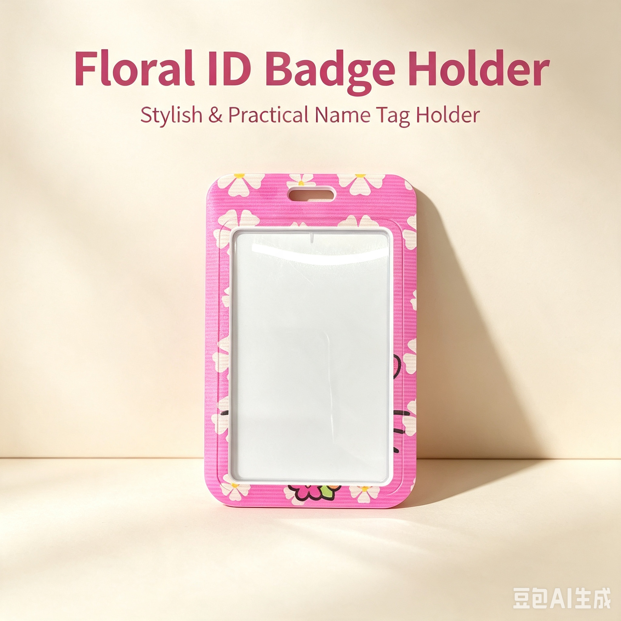 Floral ID Badge Holder – Cute Pink Name Tag Holder for Office, School & Events